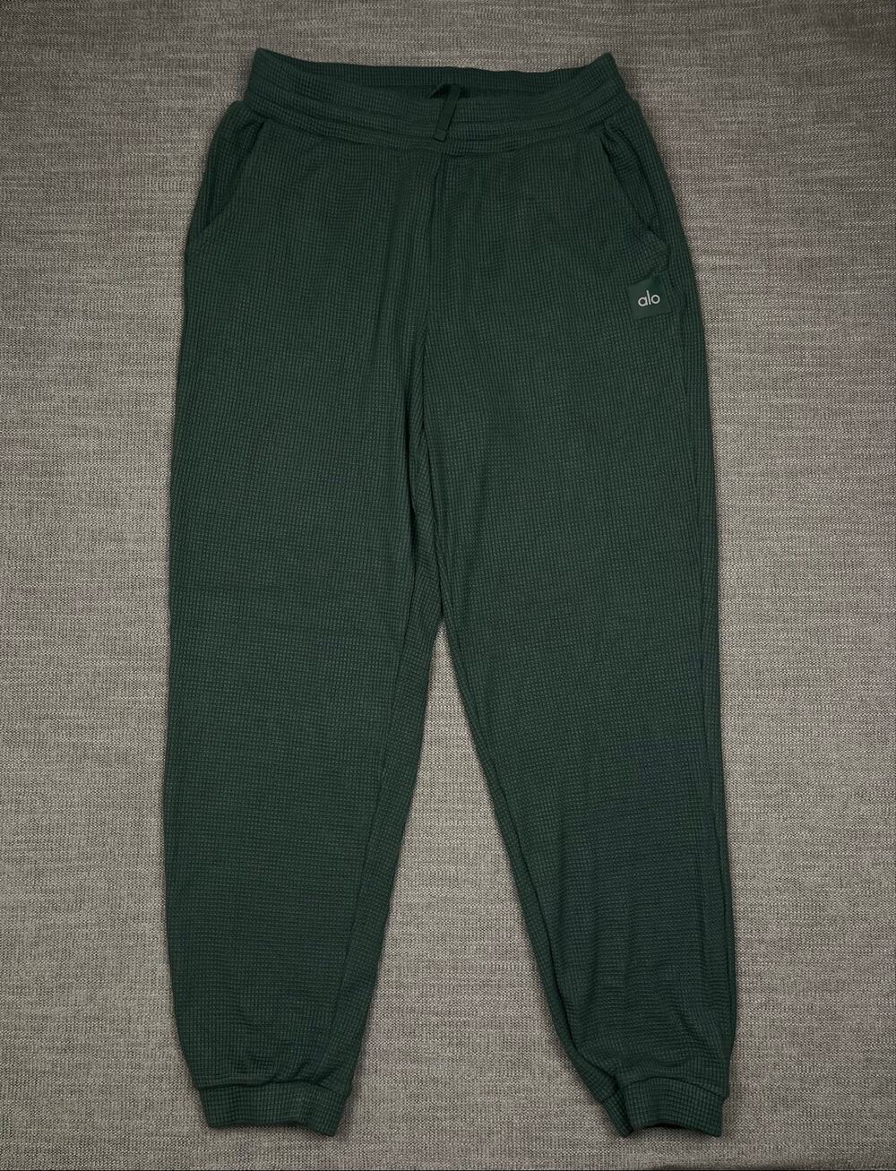 Alo Yoga Waffle Weekend Escape Joggers Womens Large Green Athletic Loungewear